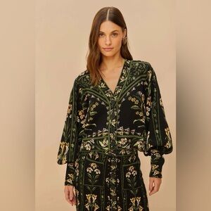 NWT Farm Rio Black Flowers Arch Knit Cardigan Button V-neck XXS Floral Sweater